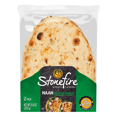 Stonefire® Roasted Garlic Naan Bread, Soft Authentic Flatbread for Dipping & Pizza, 8.8 oz, 2 Count