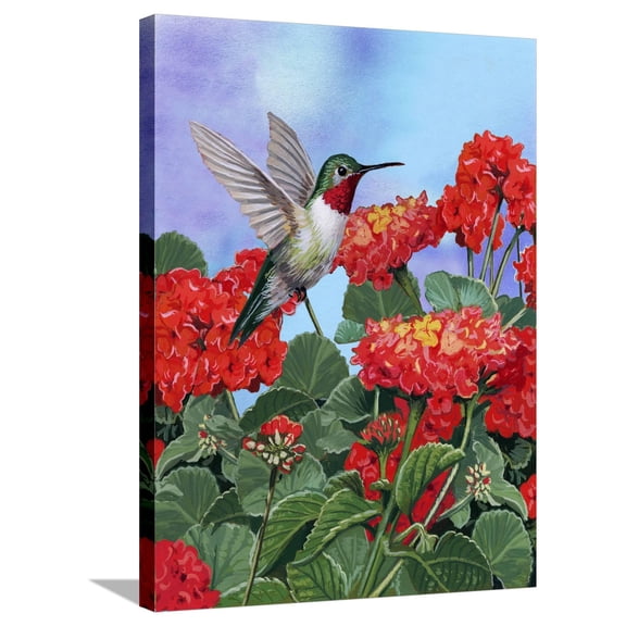 Art.com Hummingbird and Flower 2 Stretched Canvas Print Wall Art by William Vanderdasson, 24" x 32"