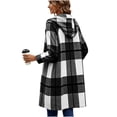 thumbnail image 6 of WIZUTIZ Women's Plaid Long Sleeve Zip Up Hooded Jacket Loose Fit Long Length Casual Coat Fall Winter Trendy Layering Outerwear with Pockets, 6 of 7