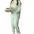 thumbnail image 5 of Women Long Sleeve Pajama Set Sweet Small Green Heart Print 2 Piece Sleepwear Set for Autumn Winter Green M, 5 of 8