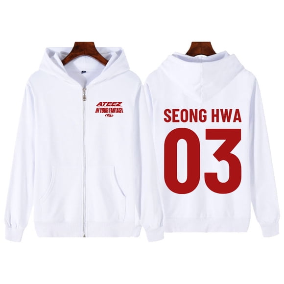 Ateez 2025 Tour In Your Fantasy Inspired Hoodie - Unisex Fleece Y2K Zip-Up Oversized Kpop,XS,White