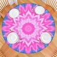 thumbnail image 2 of Pink Tie Dye Lotus Pattern Round Fitted Tablecloth with Elastic Edge,Dining Table Cover Waterproof,Outdoor Round Tablecloth for Camping,Dining,Indoor and Outdoor, 2 of 7