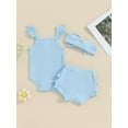 thumbnail image 4 of CIYCuIT Baby Girls 3Pcs Summer Outfits Solid Color Sleeveless Ribbed Romper + Layered Ruffle Shorts + Headband 3M 6M 12M 18M Newborn Infant Cute Casual Shorts Sets, 4 of 8