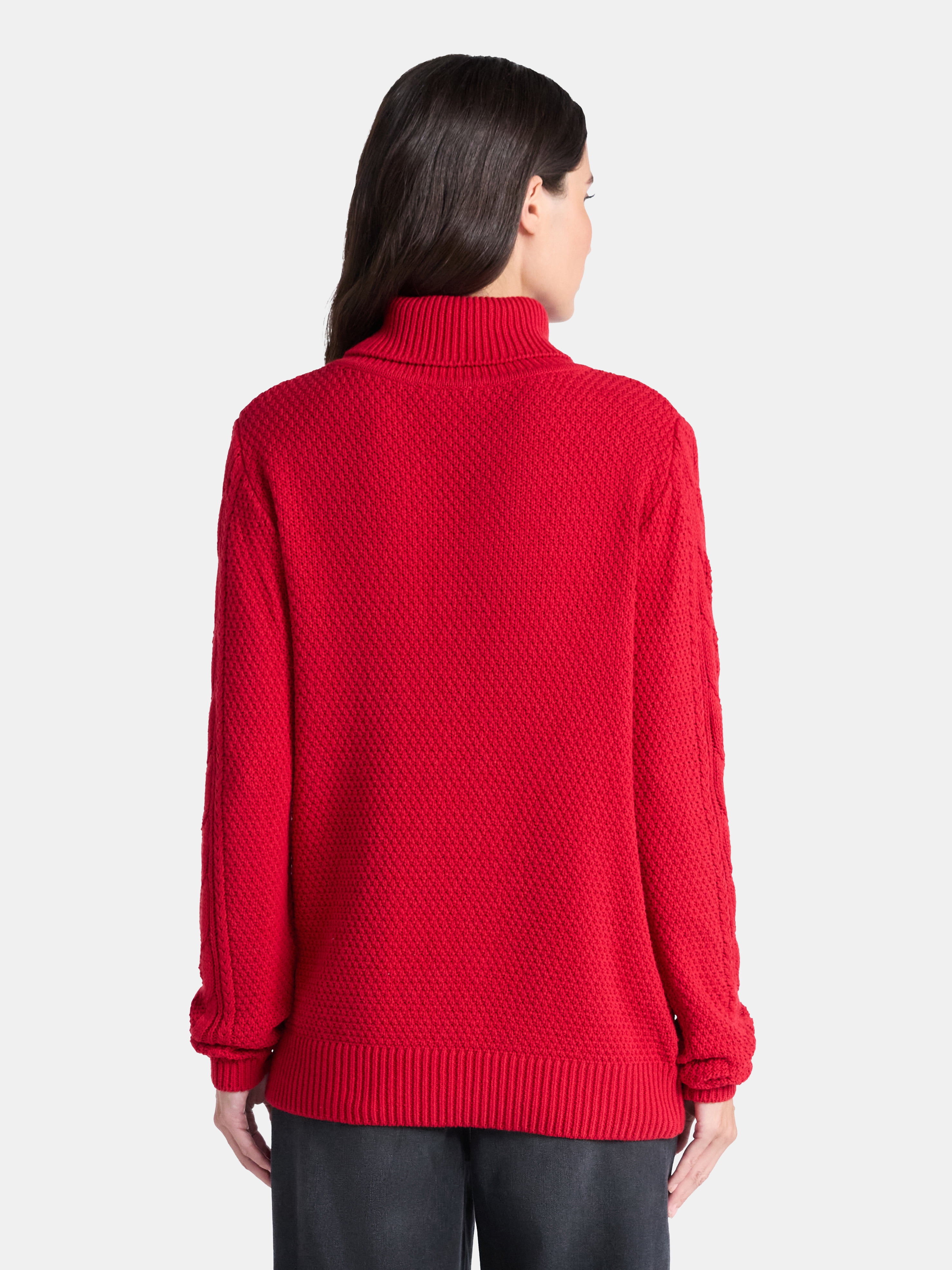 Time and Tru Women’s and Women’s Plus Turtleneck Sweater with Cable Sleeves, Midweight, Sizes XS-4X