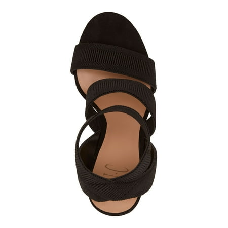 

INC Womens Black 1/2 Platform Ribbed Elastic Straps Ankle Strap Comfort Roesia Round Toe Block Heel Slip On Dress Sandals 9 M