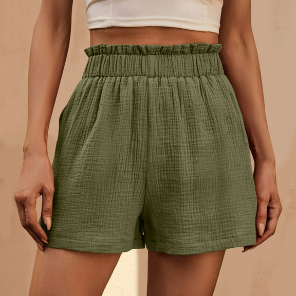 CheerKidz Women's Casual Vintage Pants Summer Fashion Solid Color Elastic Waist Loose Shorts with Pockets for Everyday Comfortable Wear