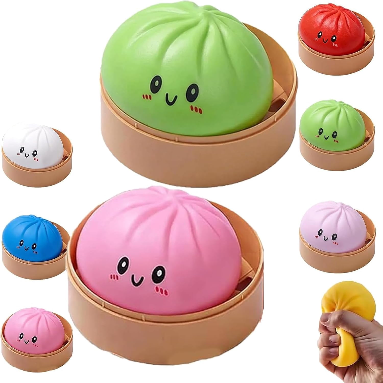 4PC Mystery Dumpling Squishy, 4 Inch Jumbo Dumpling Stress Ball, Squishy Bun, Anxiety Relief Fidget, Soft Squeeze Decompression Dough for Adults Classroom Prizes & Party Favors