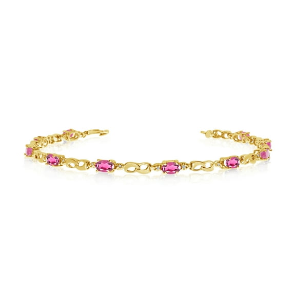 10K Yellow Gold Oval Pink Topaz and Diamond Link Bracelet