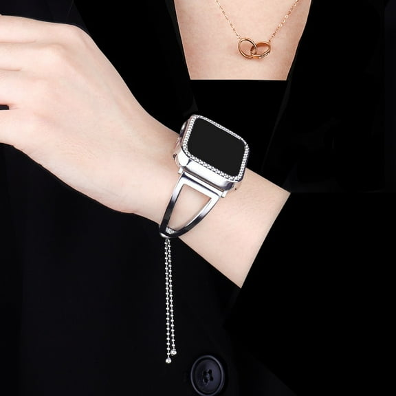 Stainless Steel wristband Compatible with Apple Watch Bands 40mm 41mm 42mm 38mm 44mm 45mm iWatch Series 7/6/5/4/3/2/1/SE, Dressy Bangle Bracelet Women