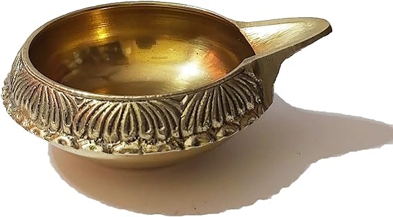 PARIJAT HANDICRAFT Handmade Indian puja Golden Oil lamp for Diwali Pooja Article akhand Diya for Pooja Purpose