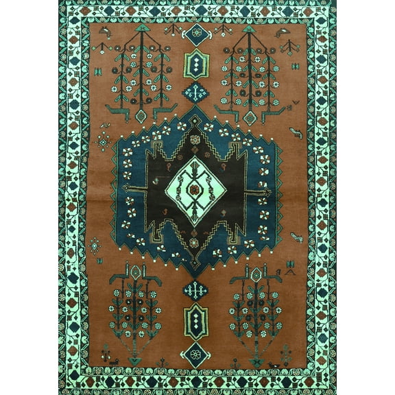 Ahgly Company Indoor Rectangle Persian Turquoise Blue Traditional Area Rugs, 5' x 7'