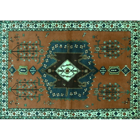 Ahgly Company Machine Washable Indoor Rectangle Persian Turquoise Blue Traditional Area Rugs, 5' x 7'
