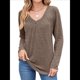 thumbnail image 1 of Camisetas de Larga para Mujer, Cuello en V, Suaves, Básicas, Holgadas, Informales, Moda de Otoño. Café L, 1 of 10