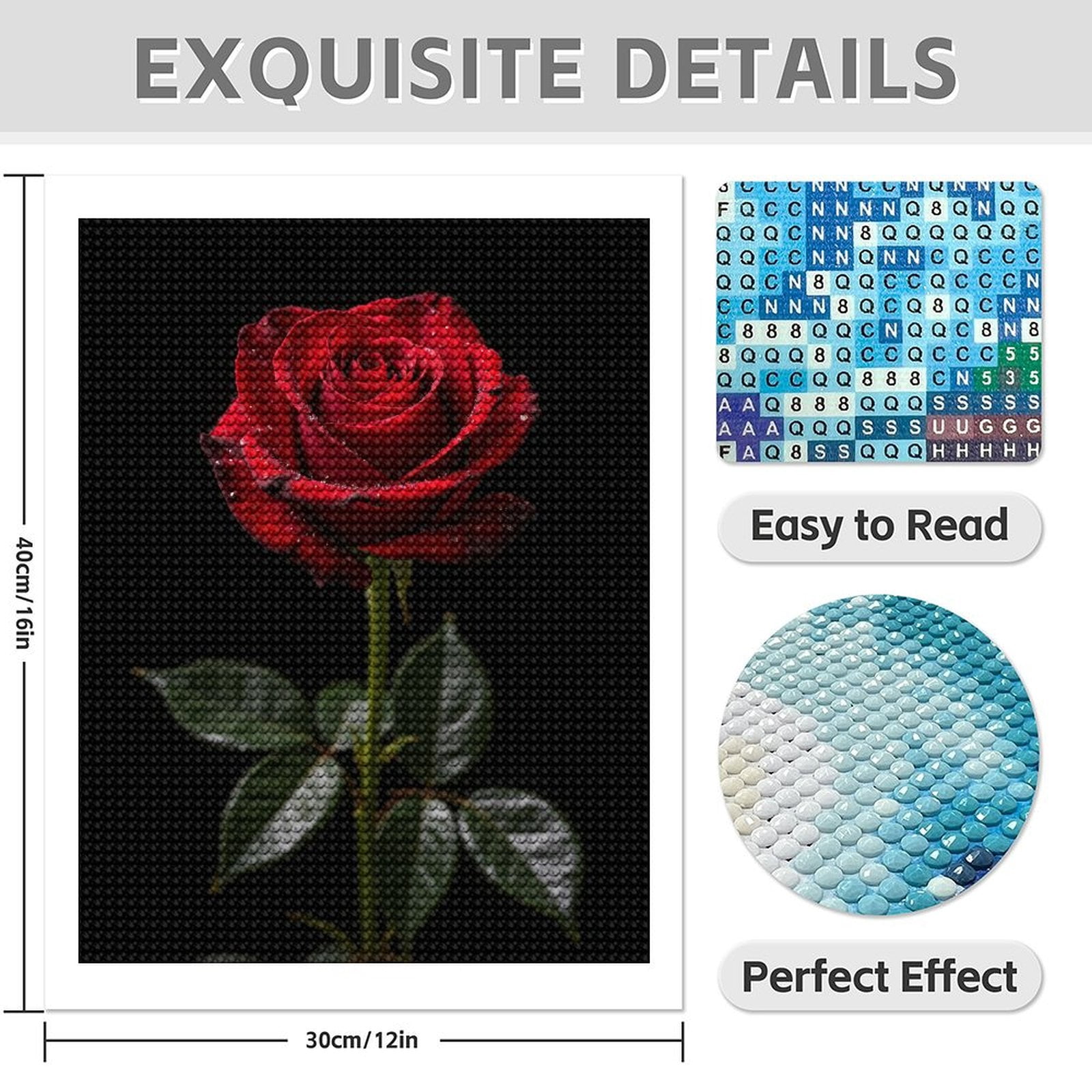 Diamond Art Kit for Adults, Red Rose With Dewdrops Diamond Painting for Adults Beginners, DIY Diamond Art Painting Kits, 5D Diamond Painting Crafts for Home Decor 12x16 Frameless