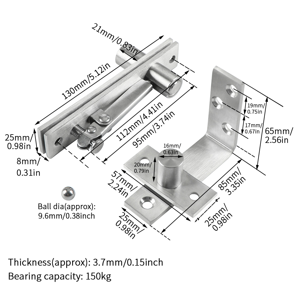 Door Pivot Hinge Silver Stainless Steel Wardrobe Home 90 Degree