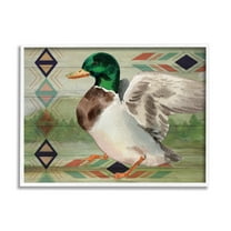Stupell Patterned Rustic Mallard Duck Animals & Insects Painting White Framed Art Print Wall Art