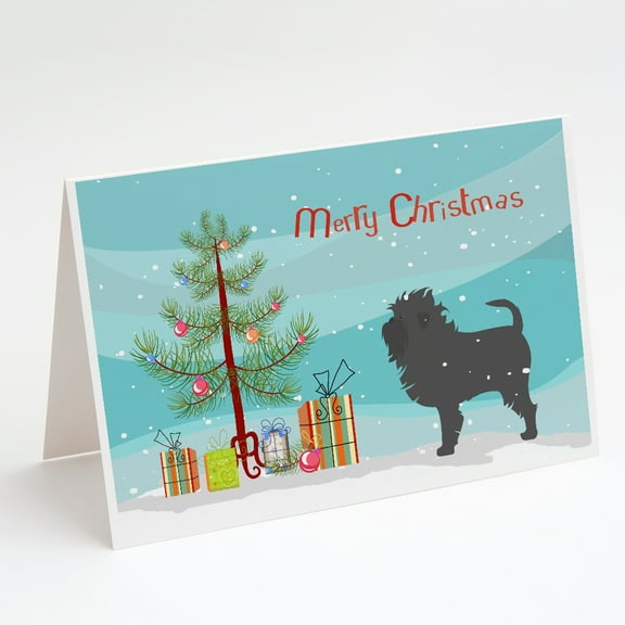 Affenpinscher Merry Christmas Tree Greeting Cards and Envelopes Pack of 8
