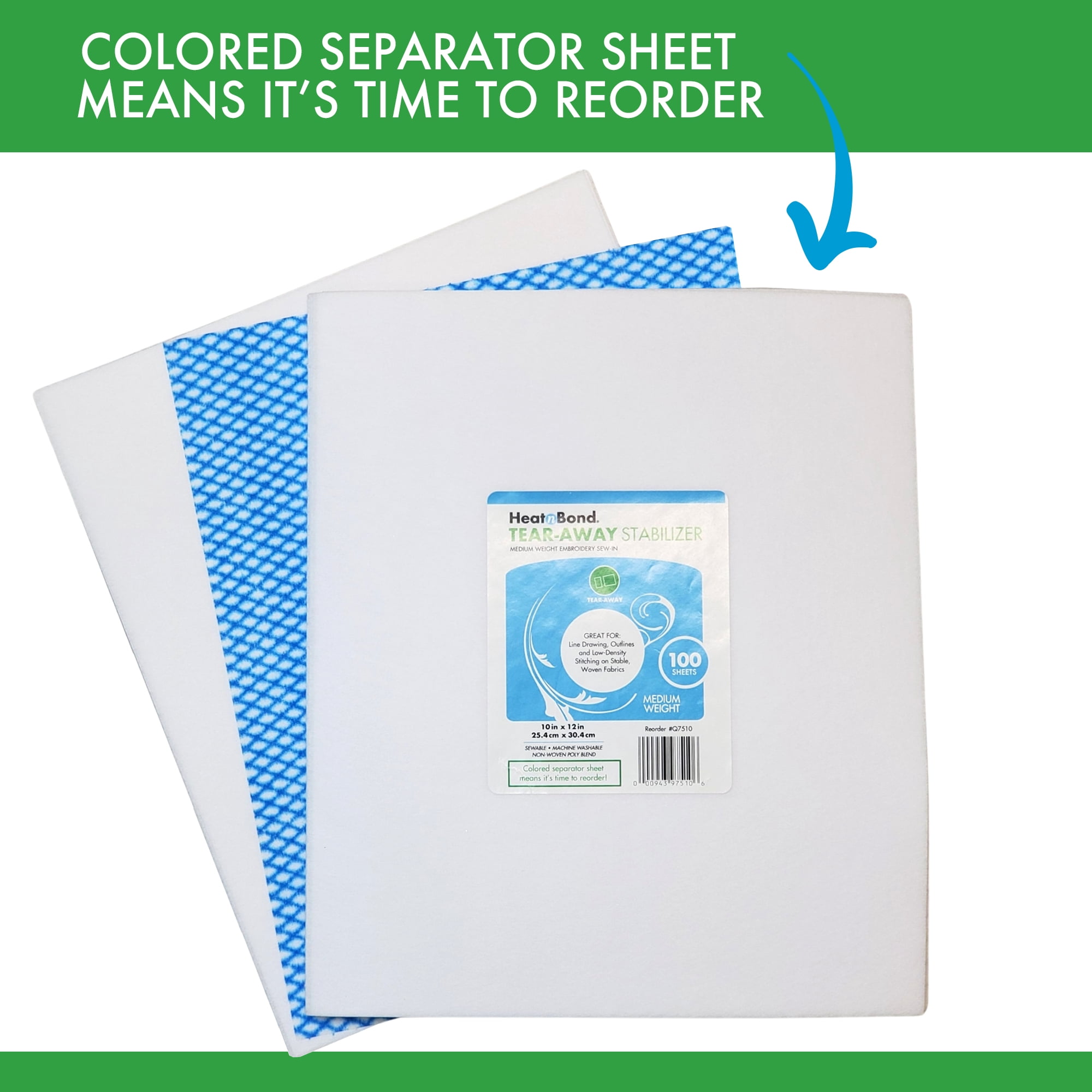 HeatnBond Tear Away Machine Embroidery Stabilizer - 10 inch x 12 inch Sheets Medium Weight 1.8 Ounce - Pack of 100