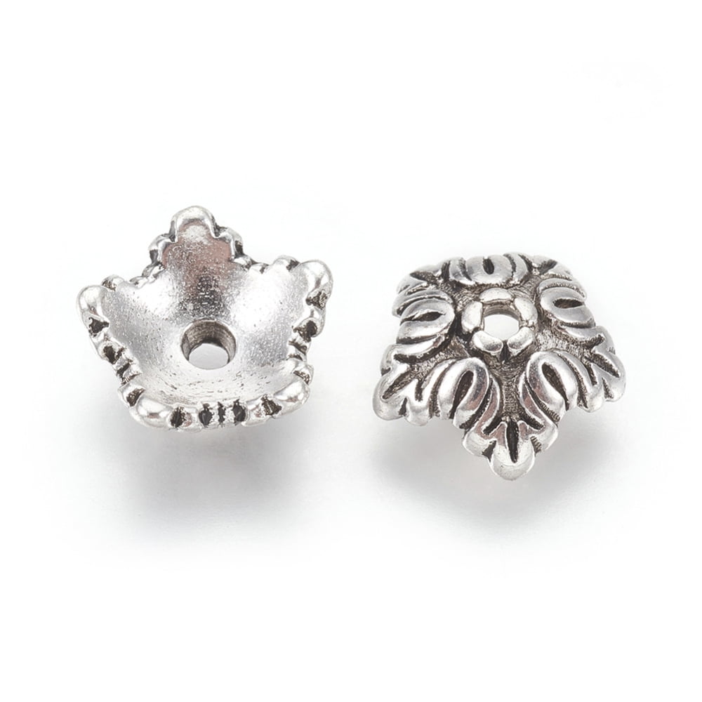 1000pc Tibetan Style Bead Caps Cadmium Free & Lead Free 5-Petal Flower Silver 10x4mm Hole: 1mm