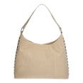 thumbnail image 4 of No Boundaries Women's Faux Suede Studded Moto Hobo Bag, Beige, 4 of 6