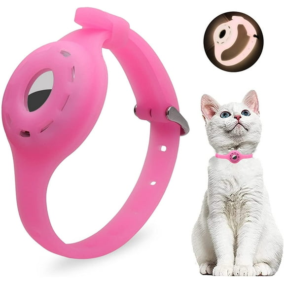 Airtag Dog Collar Holder Soft Silicone Material, Dog Collars for Apple Airtag on Small Medium and Large Dogs or Cats (S, Glow Pink)