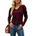 thumbnail image 3 of Womens Shirt V Neck Casual Tshirts Puff Sleeve Tops for Women Solid Color Casual Tunic Tops Blouses, 3 of 5