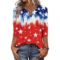 thumbnail image 5 of 4th of July Shirts Women 3/4 Sleeve T Shirts Casual USA Flag Print Pullover Independence Day Patriotic Tops USA 250th Anniversary Celebration Party V Neck 1776-2026 Blouses Navy S, 5 of 6