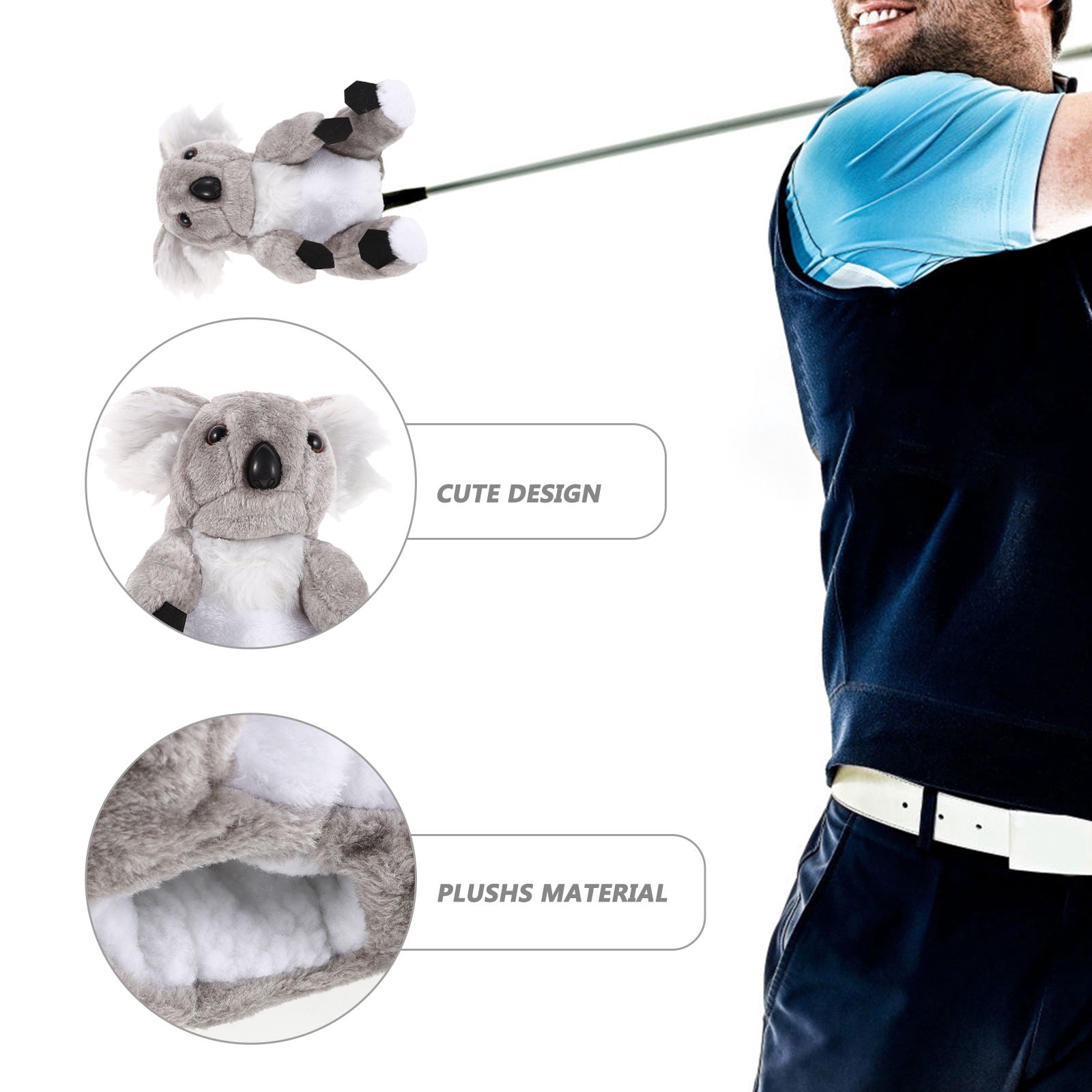 Tineasur Plush Grey Animal Shape Golf Driver Headcover Soft Club Cover for Home Use Protection