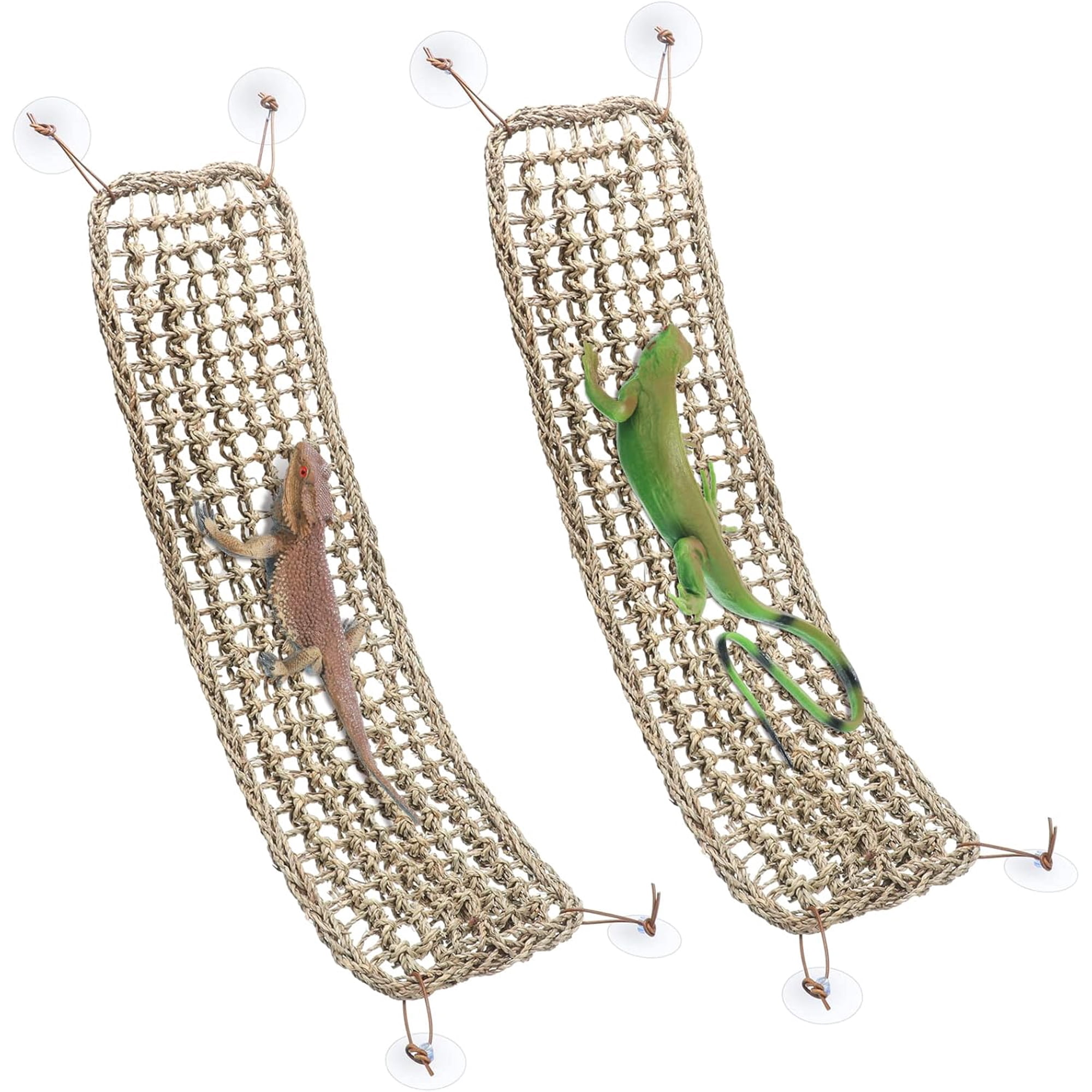 2 Pieces Bearded Dragon Hammock Lizard Reptile Climbing Lounger Seagrass Fiber Habitat Tank Accessories Jungle Toys for Hermit Crab Gecko Snake Iguana Amphibian