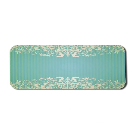 Vintage Computer Mouse Pad, Old Fashioned Frame with Grungy Floral Curlicues Baroque Revival Motifs, Rectangle Non-Slip Rubber Mousepad Large, 31" x 12" Gaming Size, Seafoam Cream, by Ambesonne