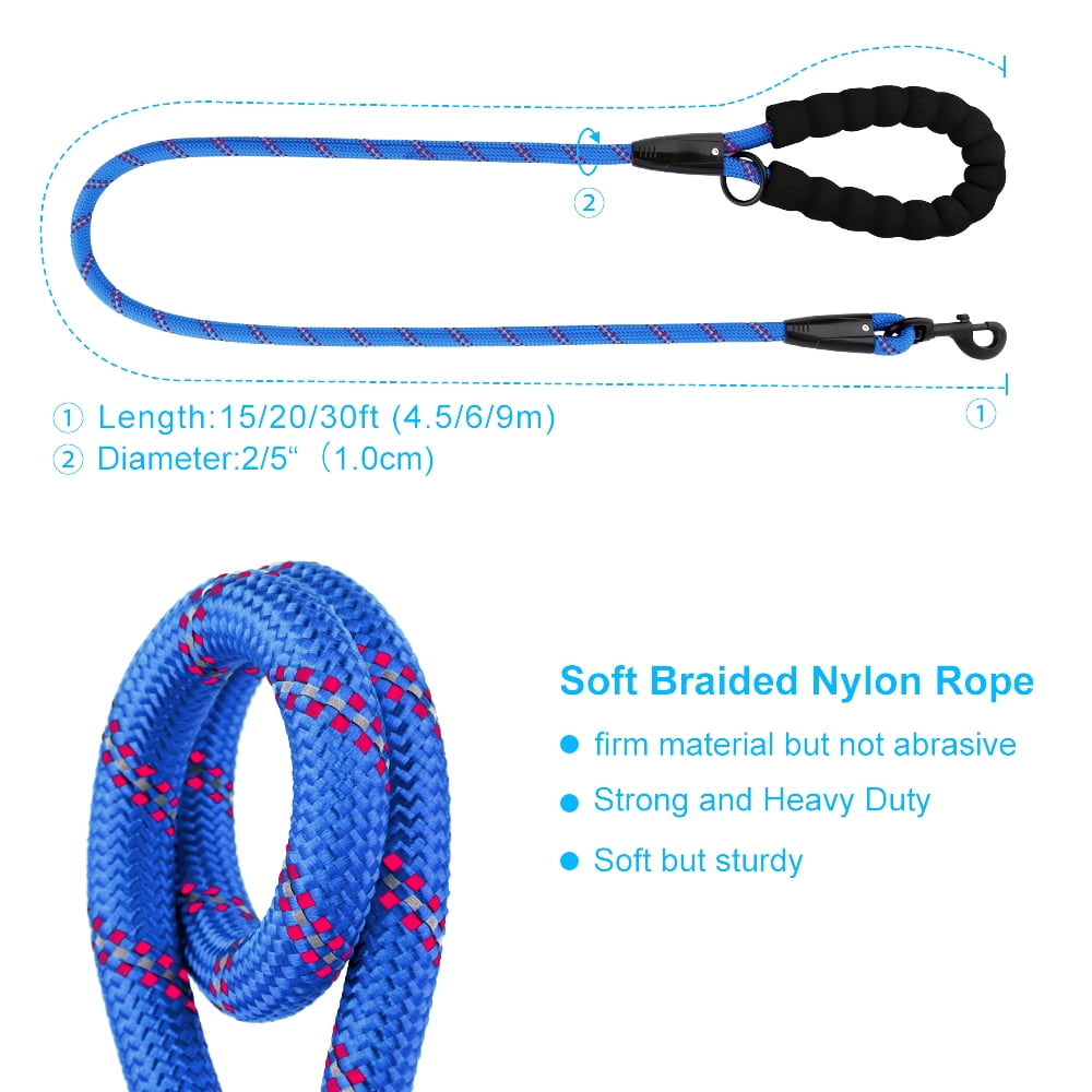 Plutus Pet Long Rope Dog Leash, Heavy Duty, Reflective, With Comfortable Padded Handle, 15FT 20FT 30FT Dog Training Leash for Small Medium Large Dogs (50FT, Royal Blue)