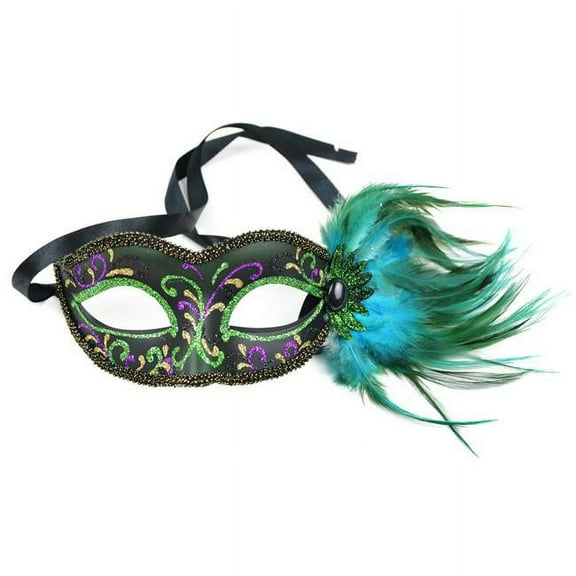Midwest Design Imports 48121 Fancy Half Mask, Glitter & Feather Green