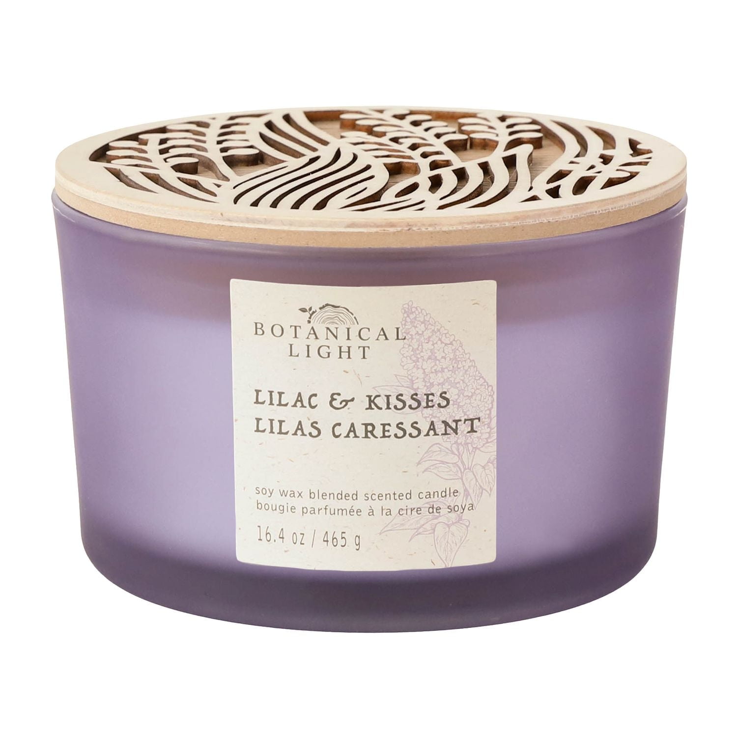 Botanical Light 16.4OZ Lilac & Kisses Soy Wax Blended Scented Candle,3 cotton wick