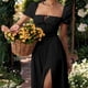 thumbnail image 1 of Vestidos Largos Vestidos de mujer con mangas abullonadas, vestido elegante, ropa de primavera y verano (negro L) Cgtredaw Para estrenar, 1 of 1