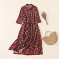 thumbnail image 4 of Jusqu'à 65 % de Rabais! Robes d'Été Mode pour Femmes 2024 Grande Taille Manches Mi-Longues Coton Lin Chemise à Fleurs Robe à Col à Revers Ample à Boutons à Bretelles Robe d'Été, 4 of 7