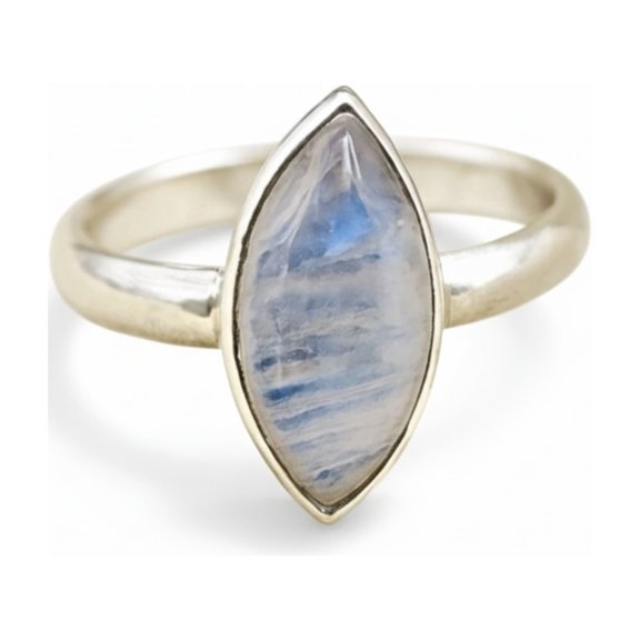 Marquise Shape Natural Moonstone Ring, 925 Sterling Silver Jewelry, Rainbow Moonstone Promise Ring