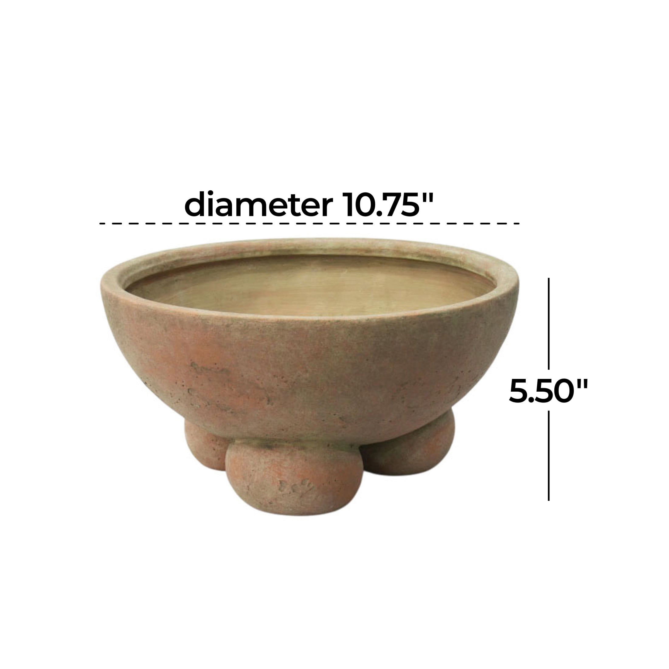 DecMode 11" Round Beige Ceramic Decorative Bowl with Three Round Legs