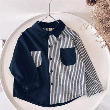 

Boy s Long Sleeve Button Down Blue Striped Patchwork Shirt 1-6 Years Spring Autumn