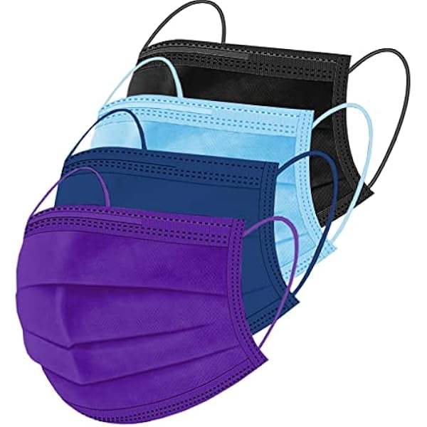 100 Pcs Non-medical Multicolor Disposable Face Masks, Breathable Non-woven Maskial Mouth Cover 3 Layer with Nose Clip Elastic Earloop 4Color