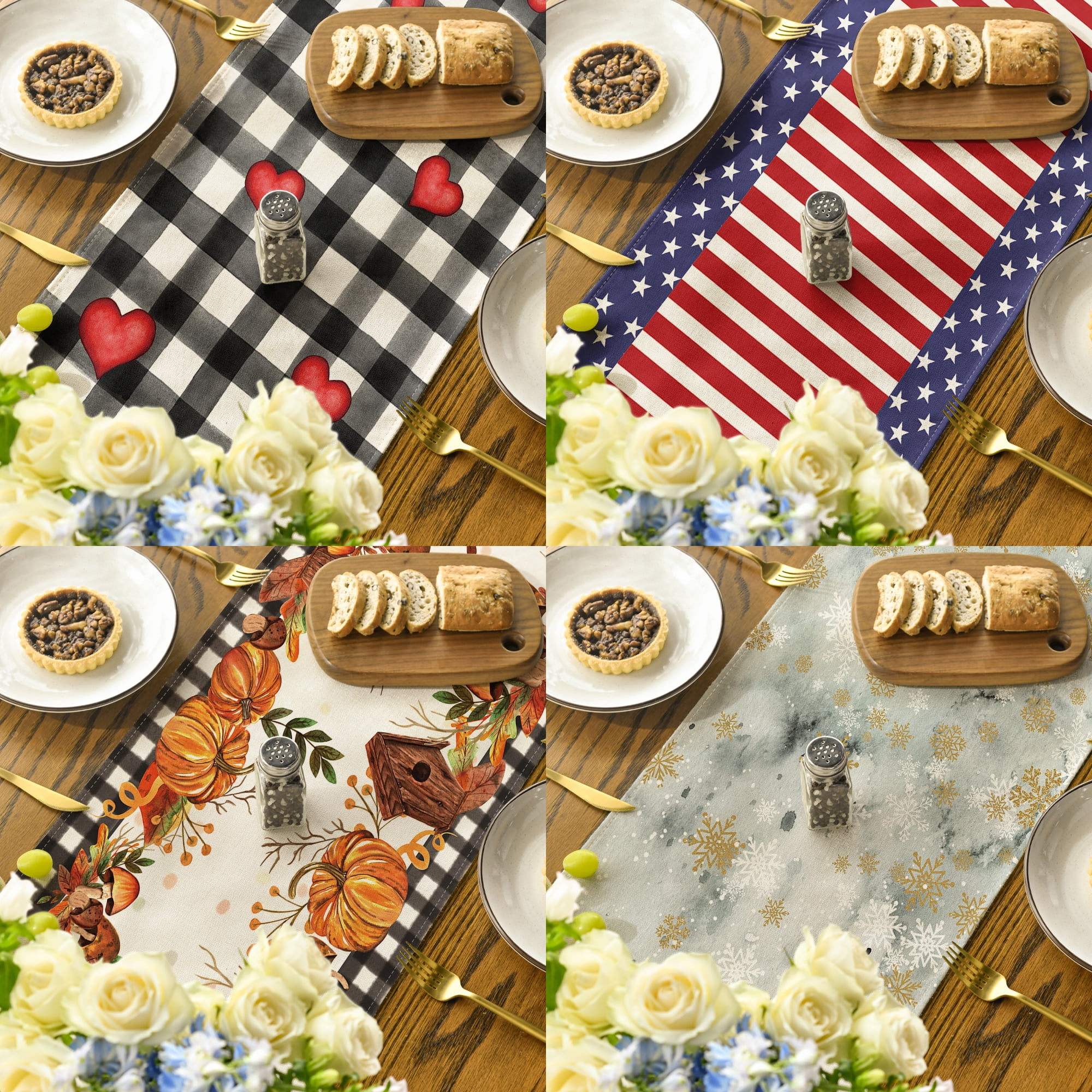 Smile All Seasons Seasonal Decorative Set of 12 Table Runner Clearance for Dining Table 13 x 72 Inch, Farmhouse Kitchen Dining Room Decoration