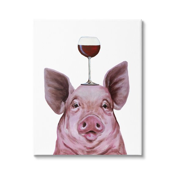 Stupell Industries Cute Farm Pig Looking Holding Wine Glass , 24 x 30, Design by Coco de Paris