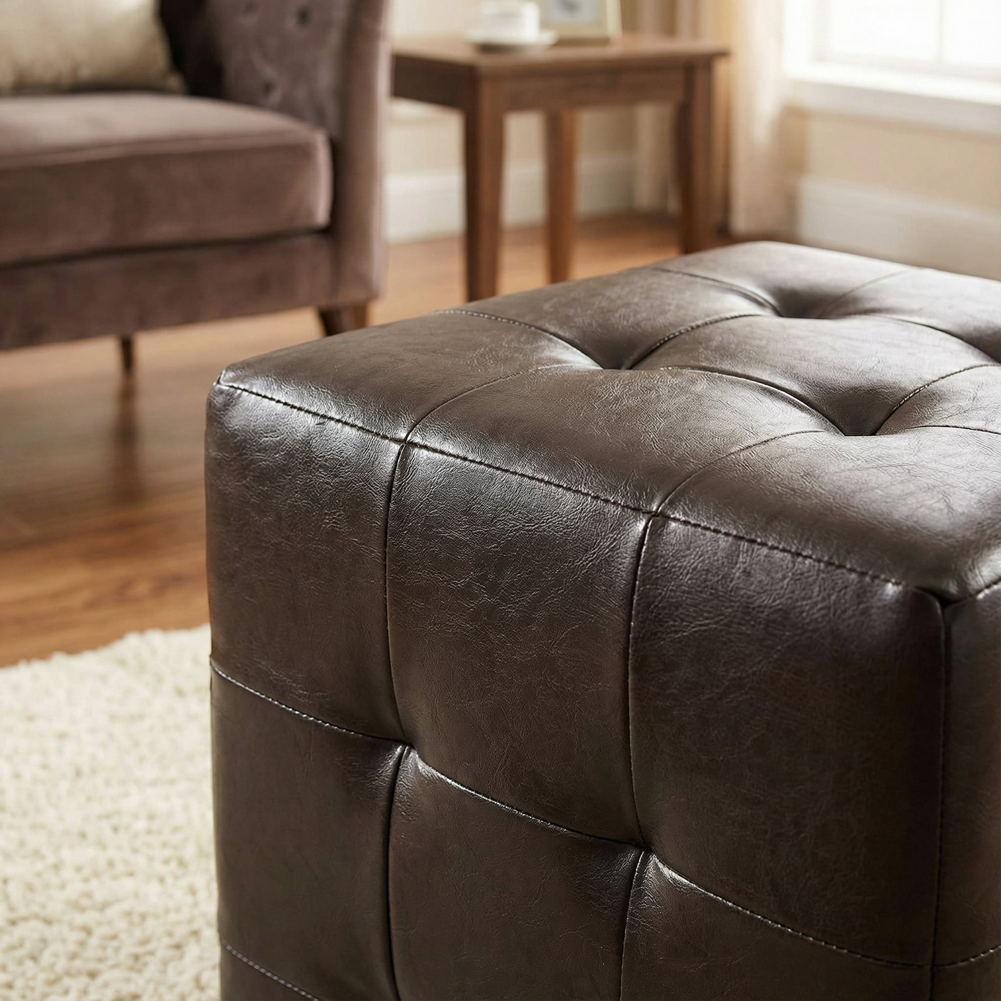 Cortesi Home Braque Espresso Cube Ottoman in  Vinyl