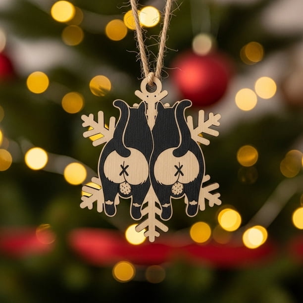 Adorno Colgante de Copo de Nieve con Trasero de Gato | Adorno Navideño con Forma de Trasero de Gato | Amuleto Navideño con Huella de Pata | Regalo Único para Amantes de Los Gatos | Decoración Festiva