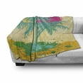 thumbnail image 2 of Vintage Beach Soft Flannel Fleece Throw Blanket, Grunge Illustration of Palm Trees Hot Sun Vibrant Tones, Cozy Plush for Indoor and Outdoor Use, 50" x 60", Pink Pastel Yellow, by Ambesonne, 2 of 5