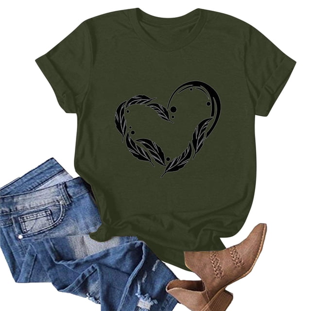 Fiudx Liquidación de Ofertas Flash Tops con Estampado de Moda para Mujer, Blusa de Manga Corta, Camisetas Divertidas con Cuello Redondo