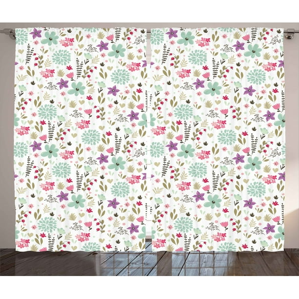 Shabby Chic Curtains 2 Panels Set Flowers Fl Romantic Country Nature Leaves Buds Forest Garden Artwork Image Window Ds For Living Room Bedroom 108w X 84l Inches Multicolor By Ambesonne Shabby Chic Curtains 2 Panels Set, Country Chic Curtains