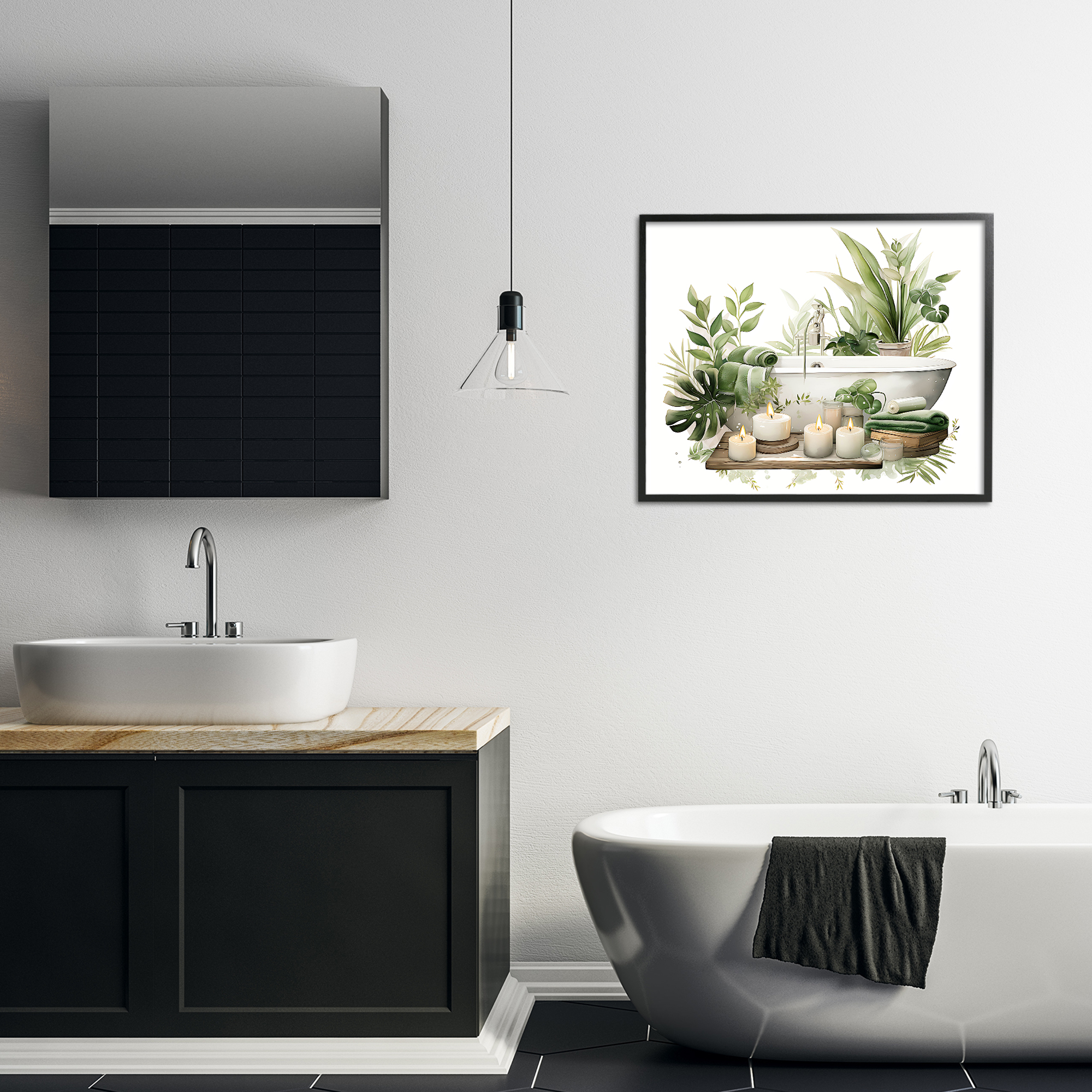 Tropical Zen Bathtub Black Framed Giclee Art, design by Lettered and Lined