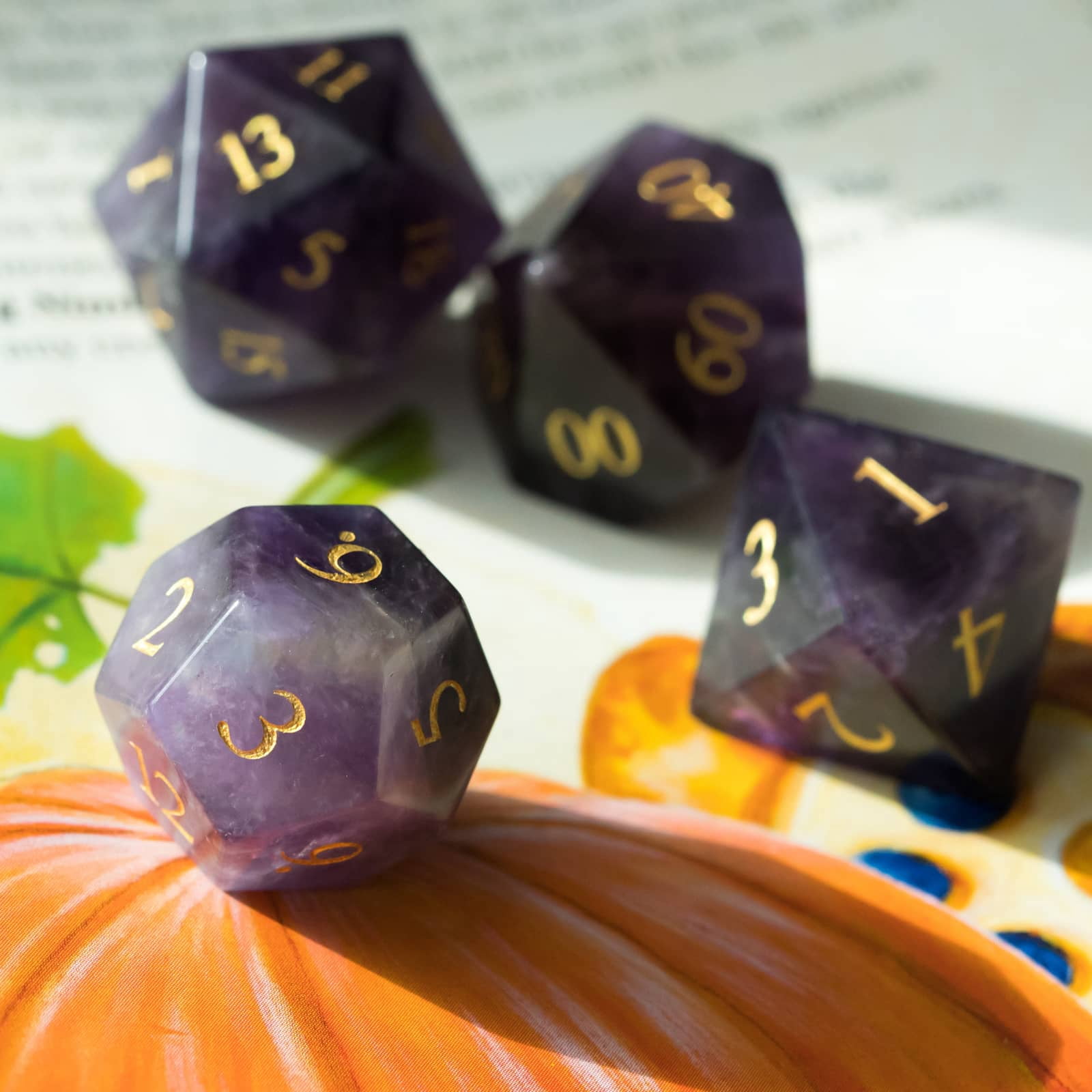 Cusdie Set of 7 Handmade Stone Dice, 16mm Polyhedral Stone D&D Dice Set with Leather Box, DND Dices for Collection