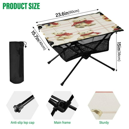 BZSMCE Camping Tables Simple Folding Table Comfy Bears on Checkered Canvas Pattern Size:23.6*15.7in