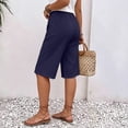 thumbnail image 5 of VBVC Women's Cotton Linen Drawstring Bermuda Shorts , Casual Knee Length Shorts For Women , Ladies' Summer Straight Leg Shorts with Pockets,Navy,S-3XL, 5 of 9